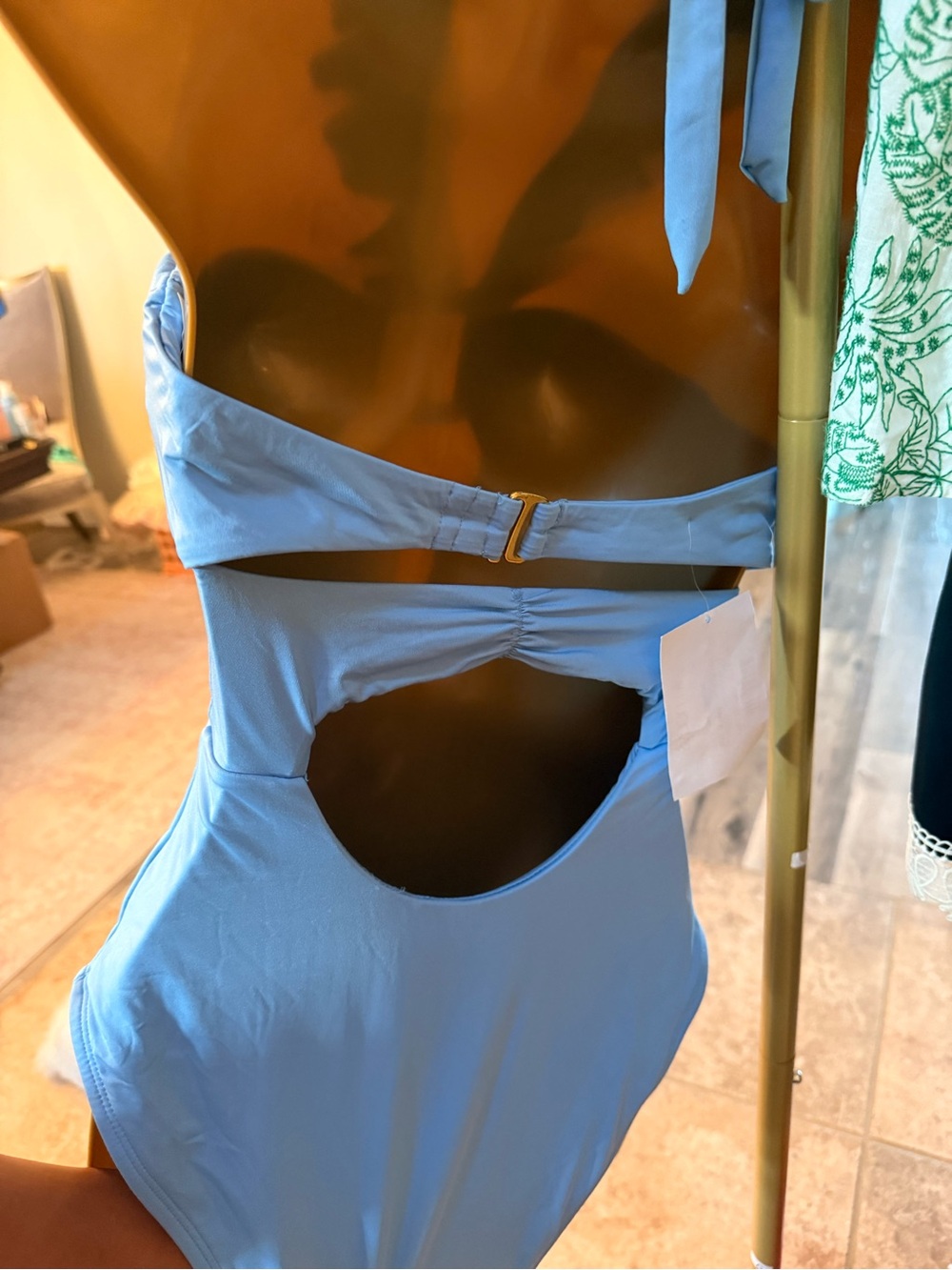 Light Blue Ruffle Halter One-Piece Swimsuit - Picture 3 of 7